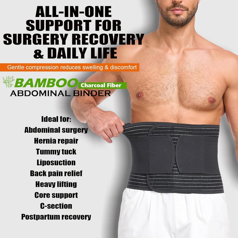 DOREIPA Abdominal Binder for Men and Women – Post Surgery & Postpartum Recovery Hernia Support Belt Waist Trainer for Men Adjustable Compression Wrap (Black,XL) - Image 2